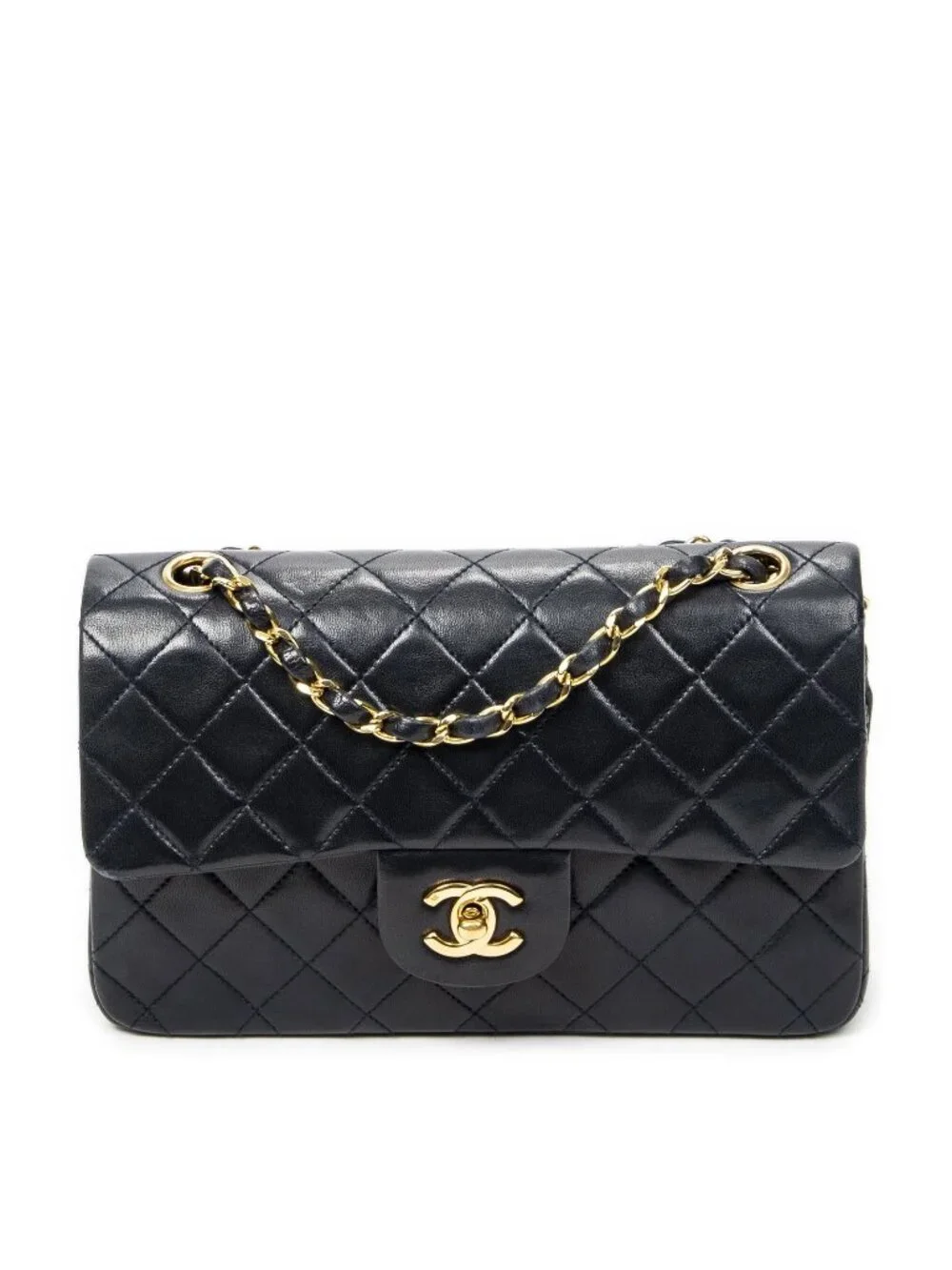Chanel Quilted Double Flap Navy Lambskin Leather